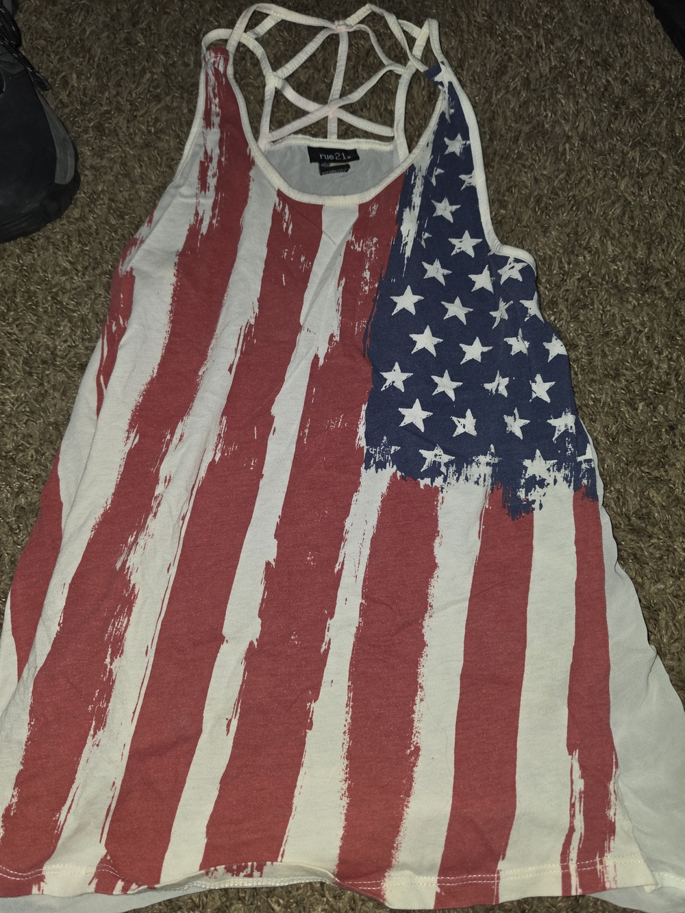 Rue21 Red White Blue Flag Print Strappy Back Tank